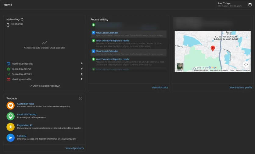 Business App home with recent activity, new leads and products
