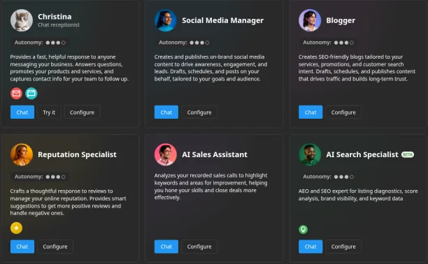 Receptionist and assistant setup screen in the Vandiya Business App