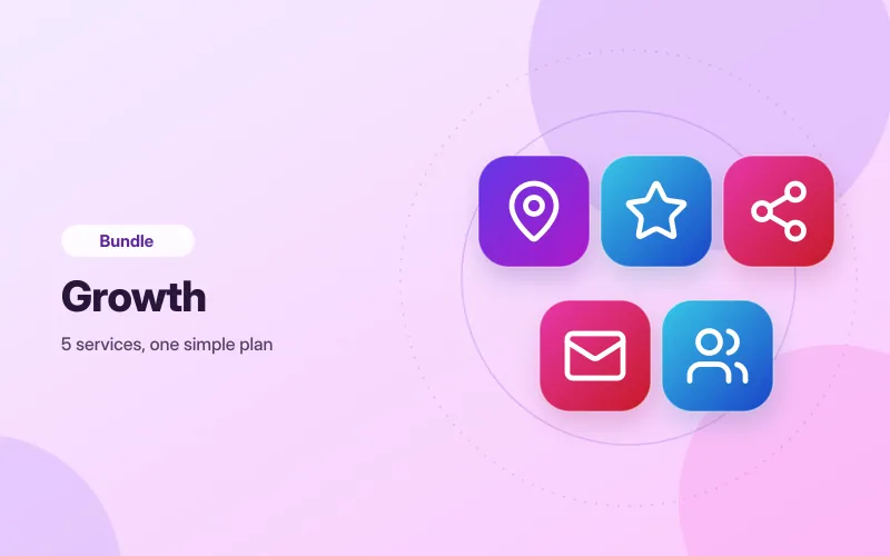 Growth bundle: Google Business Profile Optimization, Reputation AI, Social AI (Standard), Campaigns Pro, CRM AI